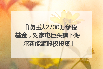 欣旺达2700万参投基金，对家电巨头旗下海尔新能源股权投资