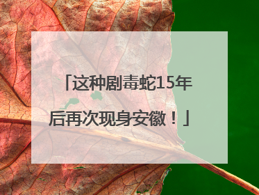 这种剧毒蛇15年后再次现身安徽！